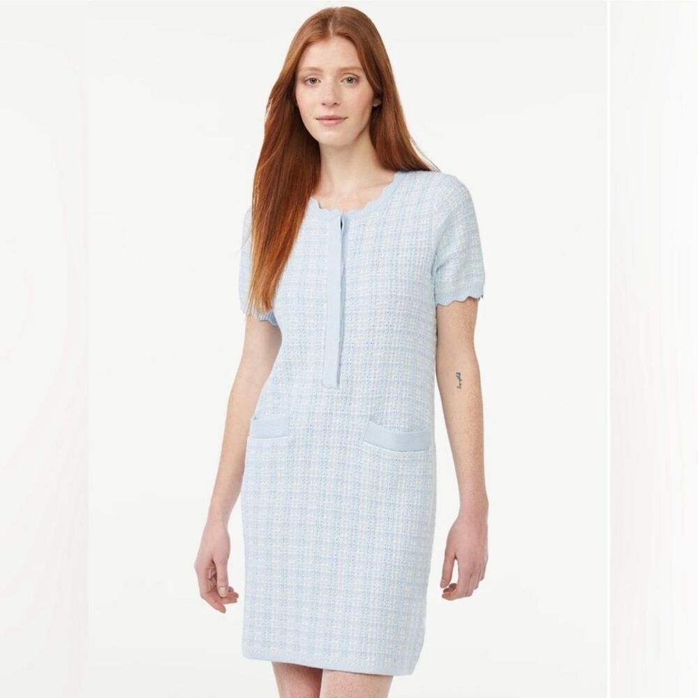 Free Assembly plaid tweed short sleeve sweater dress, S Preppy Academia